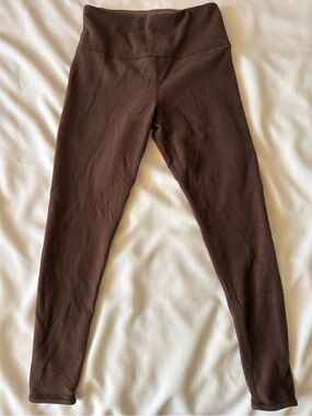 Women's Brown Solid High-Waist Ankle Leggings M Stretch Elastic Waist Athleisure